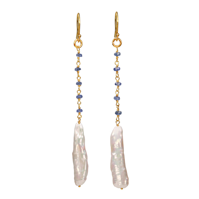 Stick Pearl and Sapphire Earrings