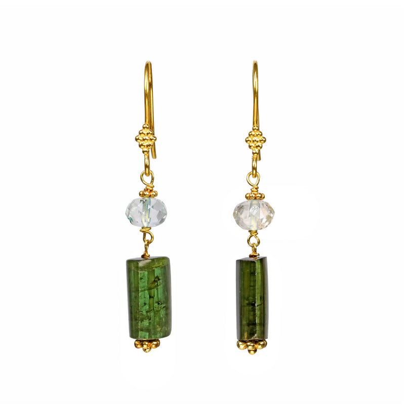 Green Tourmaline and Amethyst Earrings