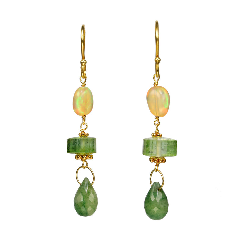 Ethiopian Opal and Emerald Drop Earrings