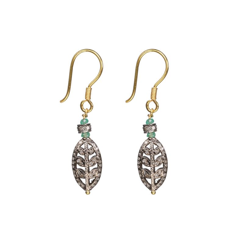 Pavé Diamond and Emerald Leaf Earrings