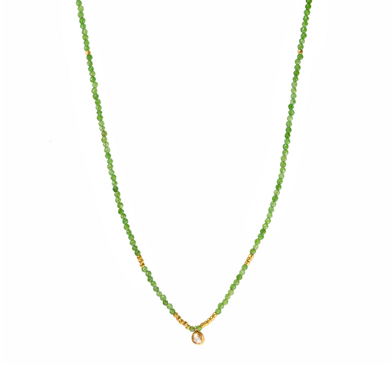 Peridot and Diamond Pendant Beaded Necklace