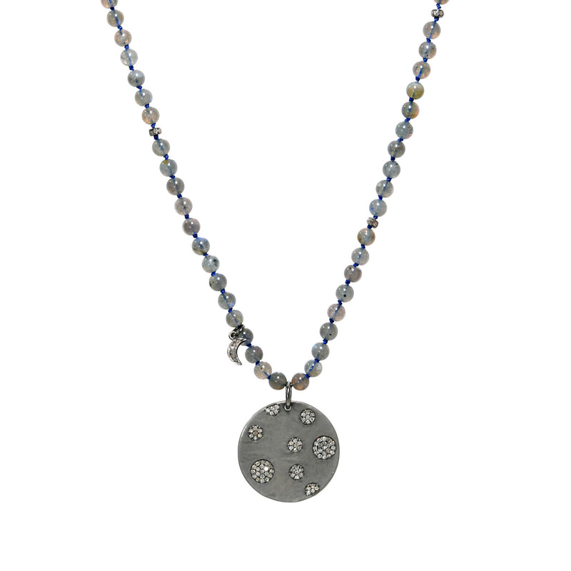 Labradorite and Pavé Diamond Disk Necklace