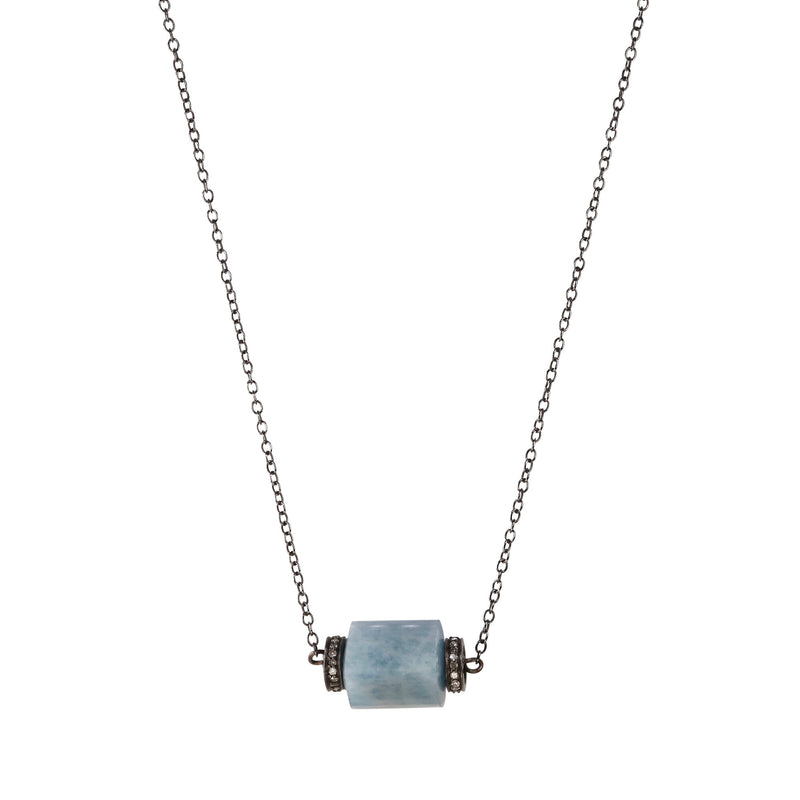 Aquamarine and Champagne Diamond Oxidized Sterling Chain Necklace