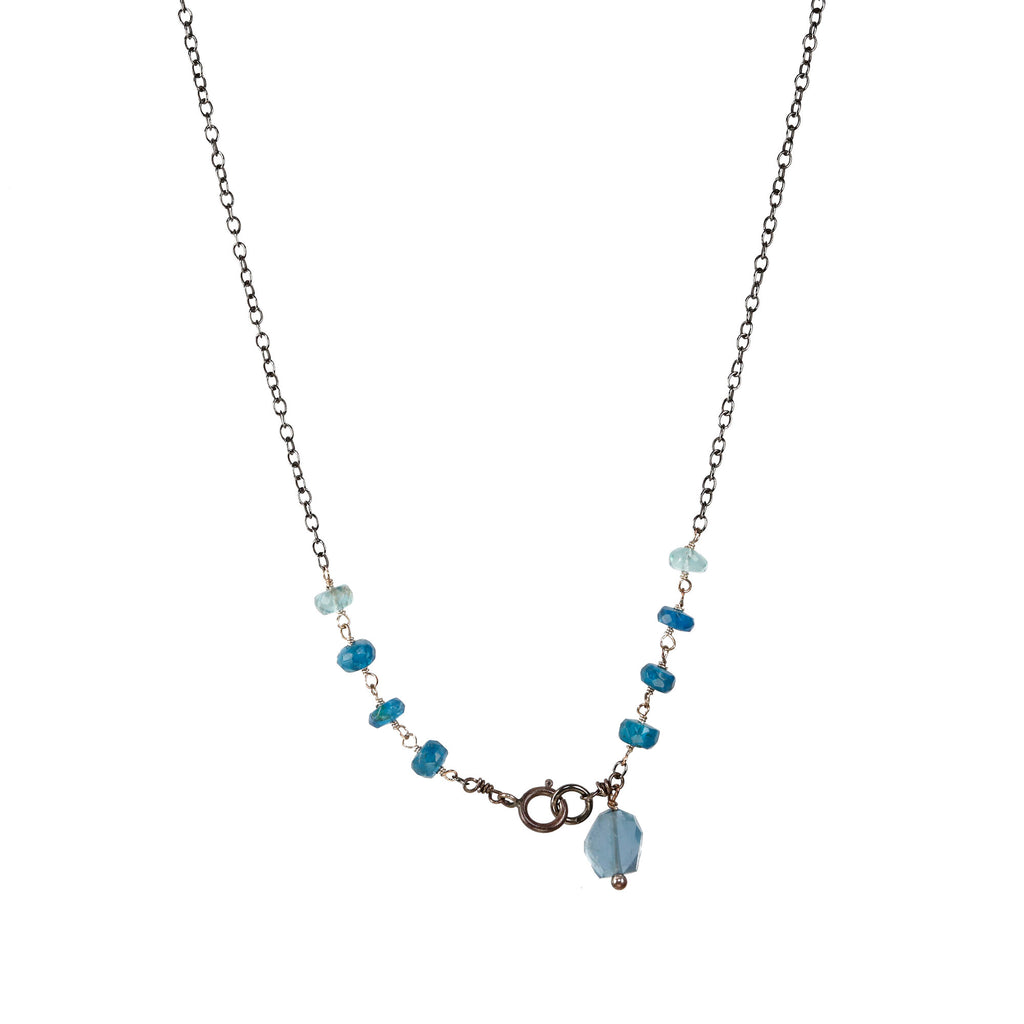 Aquamarine and Champagne Diamond Oxidized Sterling Chain Necklace