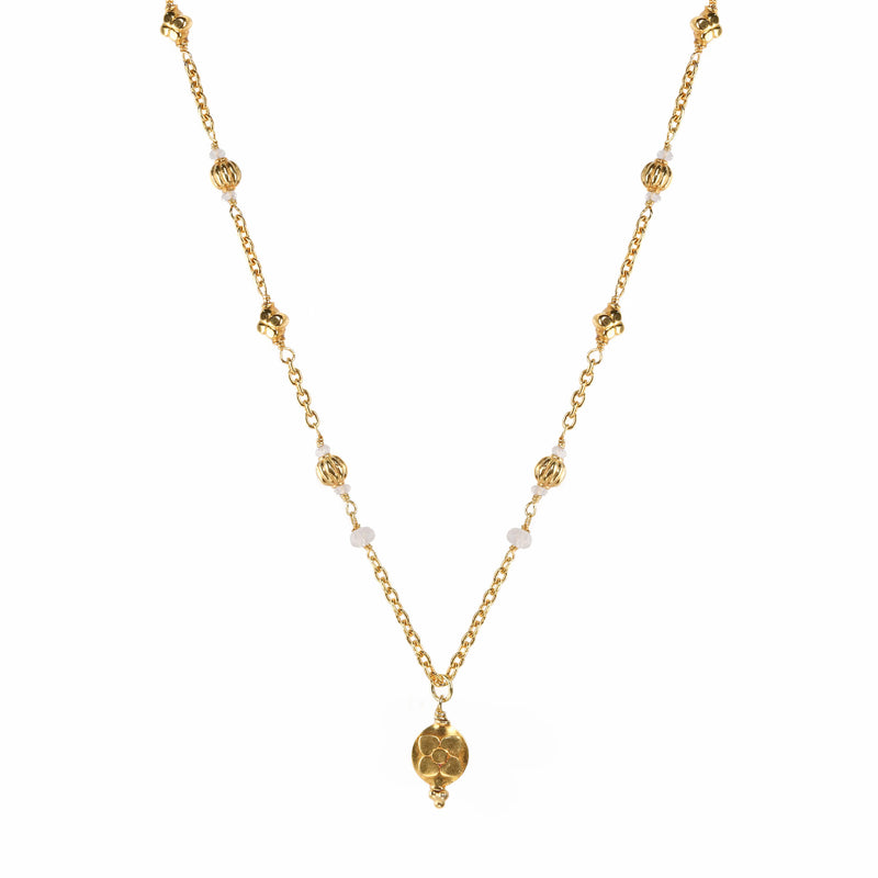 Zircon and Gold Flower Pendant Necklace