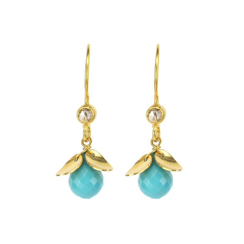 Sleeping Beauty Turquoise Earrings with Gold Petals