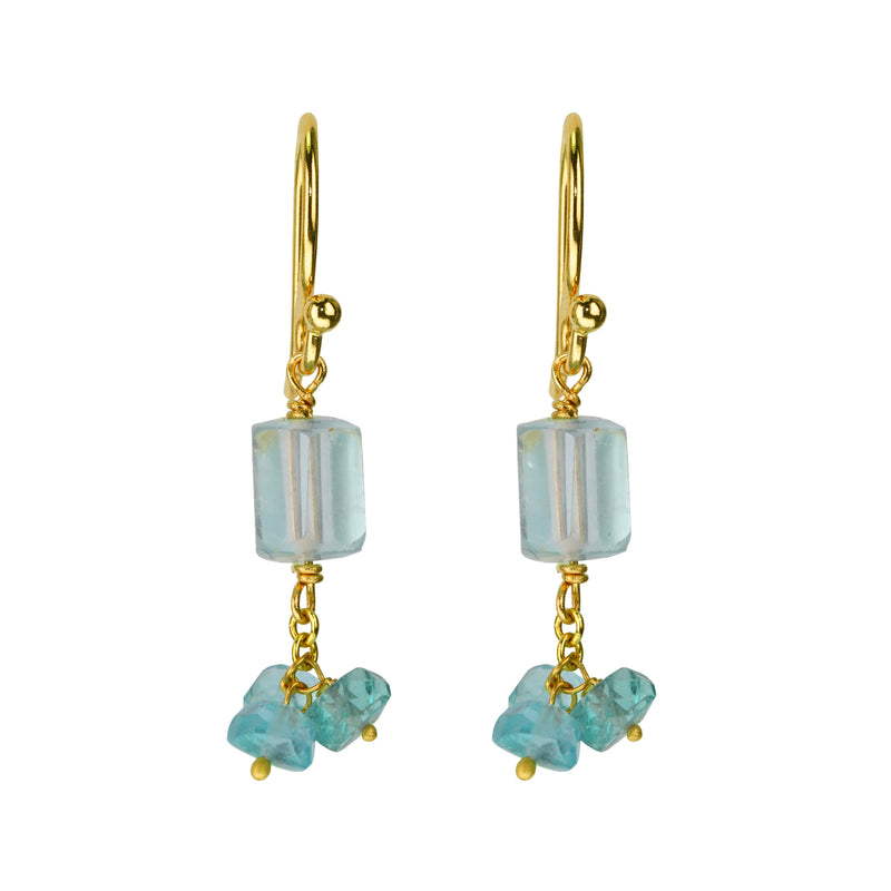 Aquamarine Nugget and Apatite Cluster Earrings