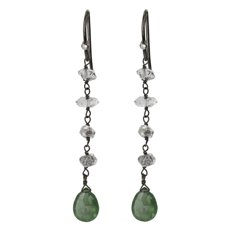 Herkimer Diamond and Green Tourmaline Earrings