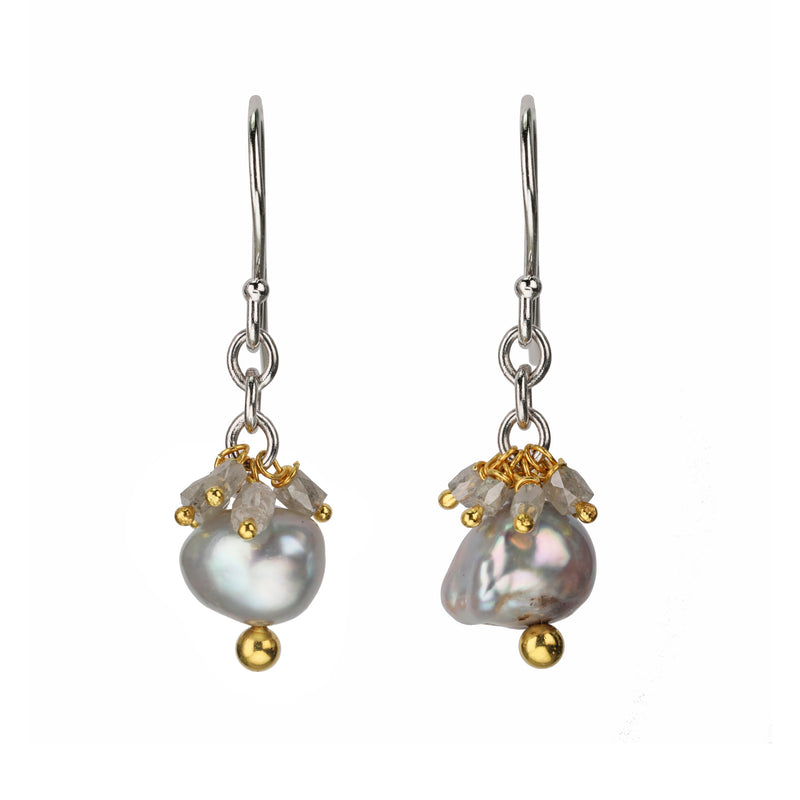 Grey Diamond and Pearl Earrings