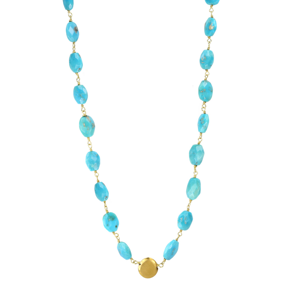 Oval Faceted Sleeping Beauty Turquoise Necklace