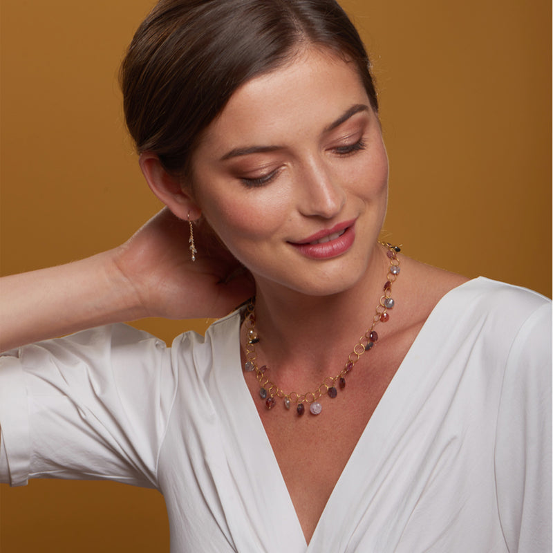Multi Colored Spinel and Gold Link Necklace