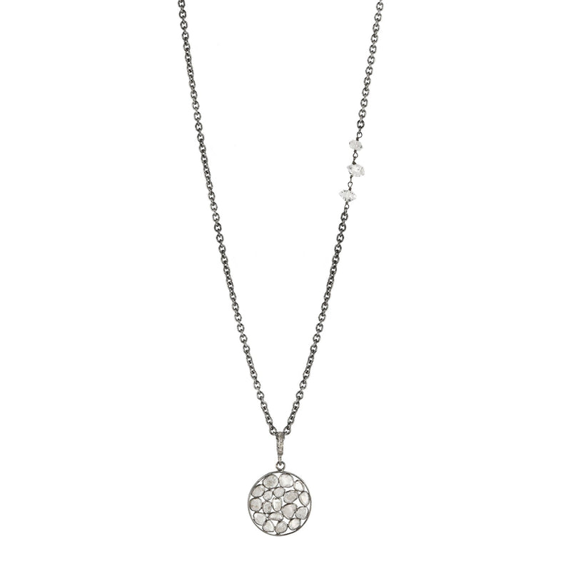 Diamond Slice Pendant and Herkimer Diamond Oxidized Chain Necklace