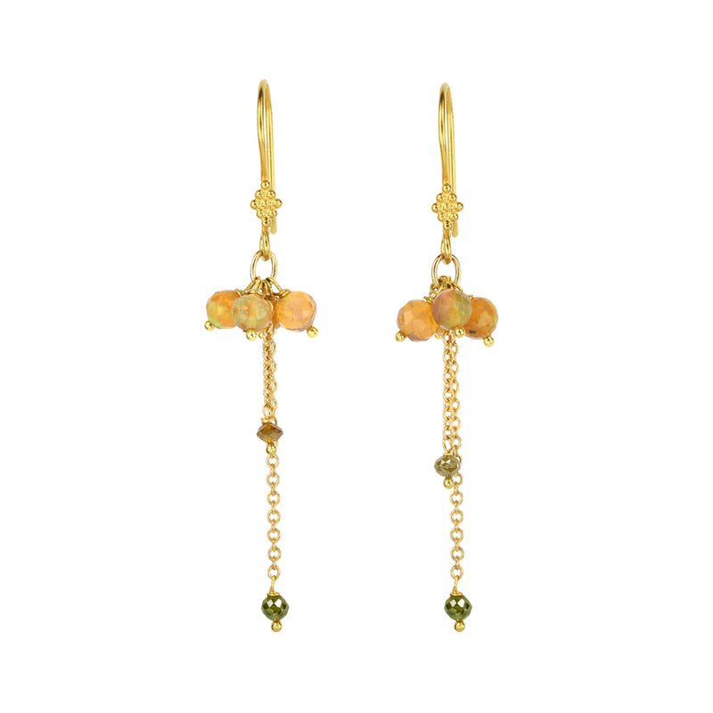 Golden Ethiopian Opal and Chain Earrings