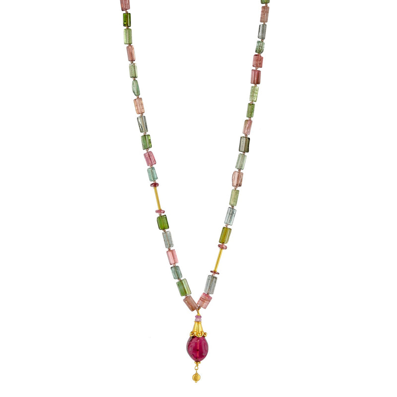 Multi-Colored Tourmaline Necklace with Pink Tourmaline Pendant